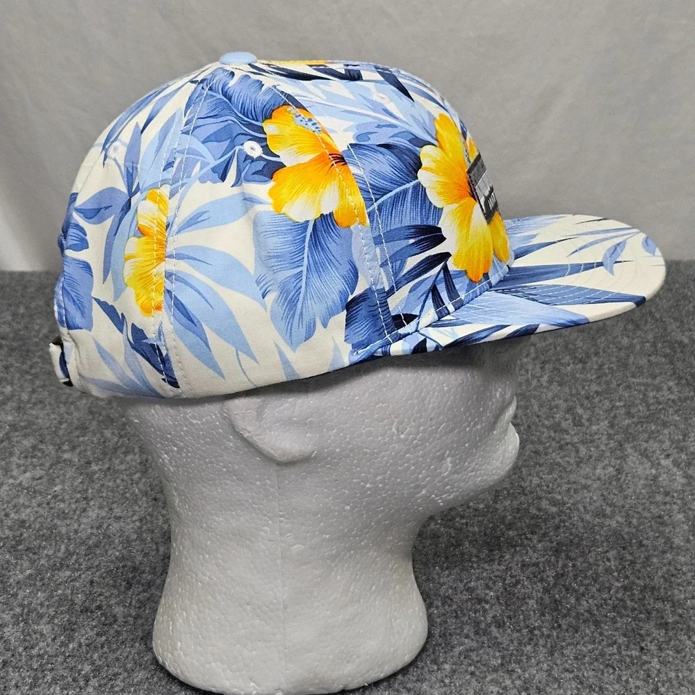 Matte Grey Tropical Hat Flat Brim Blue Yellow Floral Strapback Sample Cap Bright